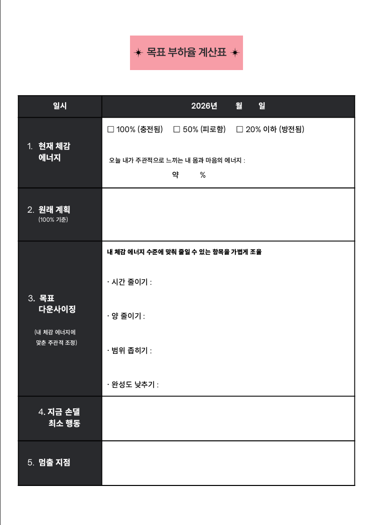 목표 부하율 계산표 양식